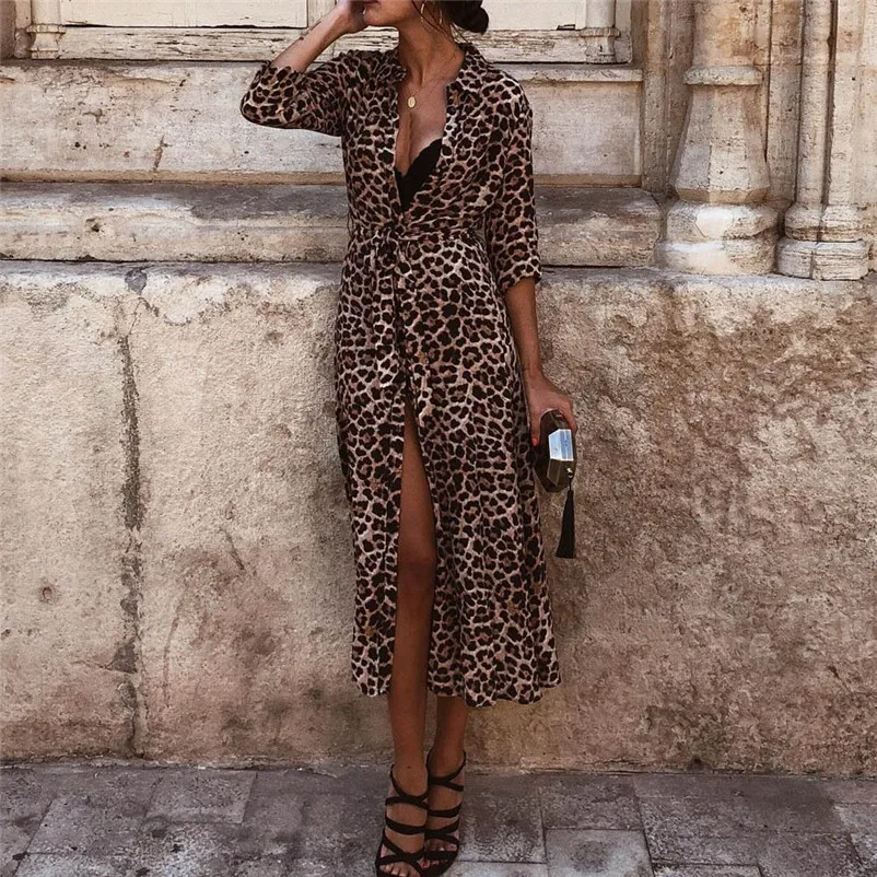 Fashion casual dress women autumn winter elegant dress Leopard Print Maxi Ladies Holiday Long Sleeve Dress vestidos S25#N (10)