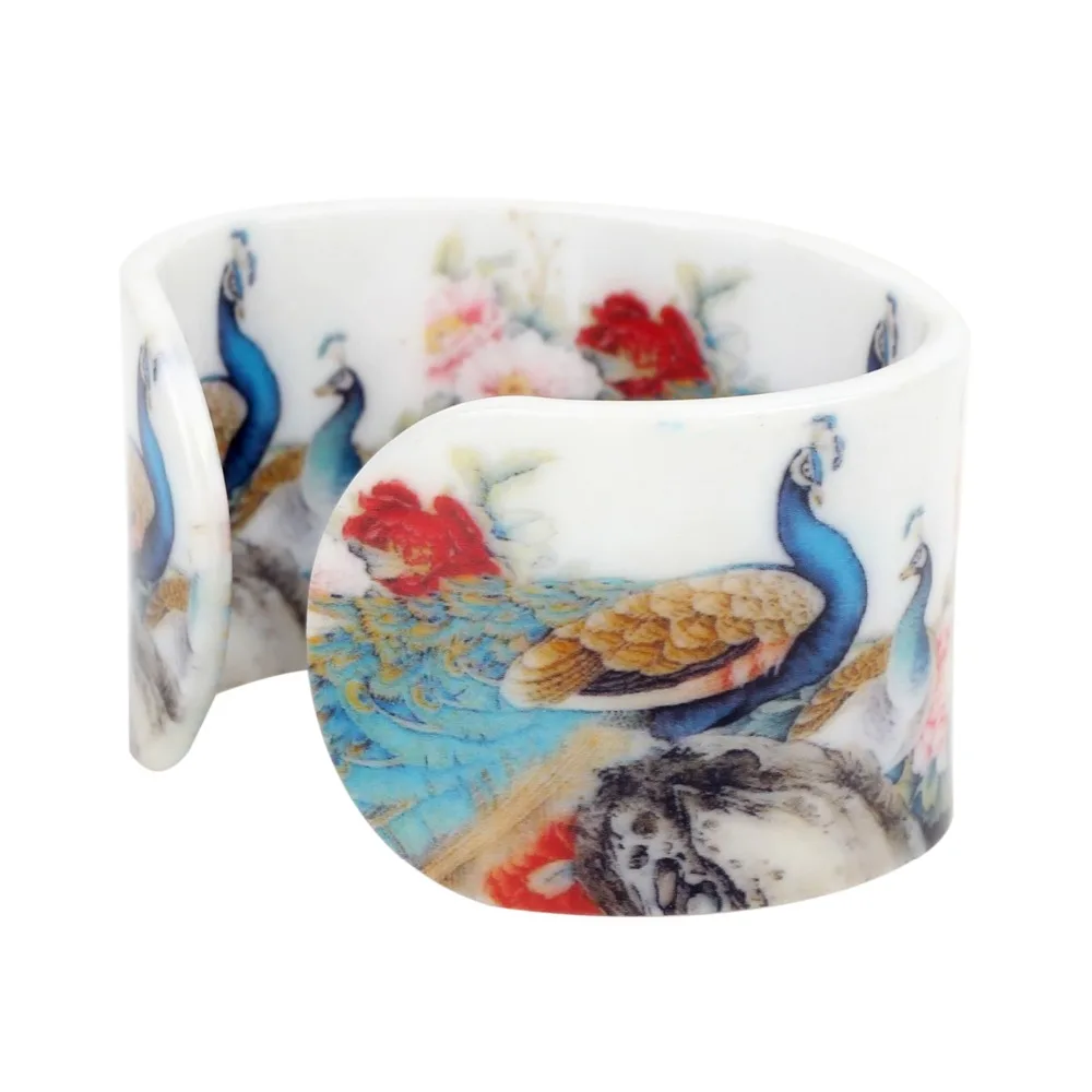 Plastic Chinese Classical Peacock Painting Bangles Bracelets Fashion Vintage Craft Jewelry For Women Girls Ladies Gift
