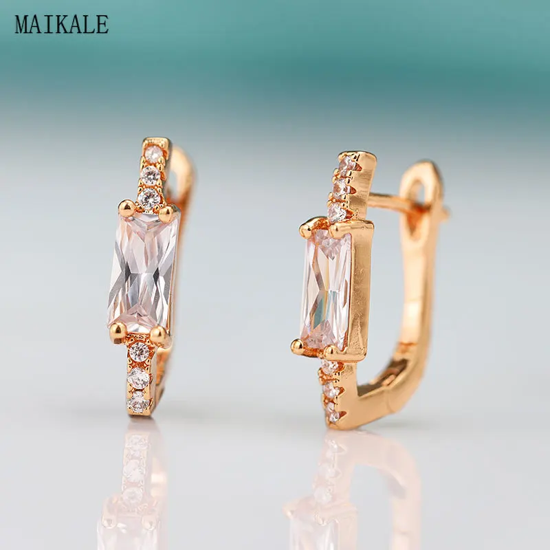 

MAIKALE Trendy Stud Earrings for Women Metal Cubic Zirconia Square Zircon Clip on Earing New Fashion Jewelry Brincos Bijoux