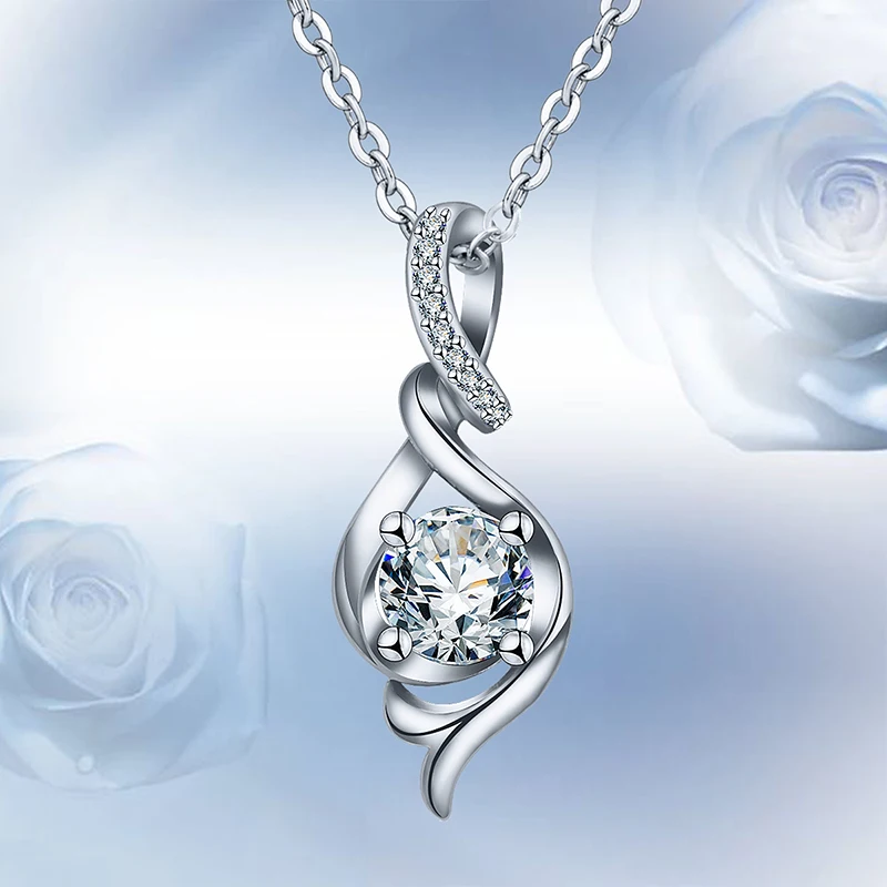 

Angel Caller 925 Sterling Silver Zircon Pendant Necklace Water Drop Crystal Necklaces Fine Jewelry for Women Wedding Gift D224