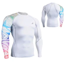 Мужские спортивные топы для бега с принтом, компрессионные, с длинными рукавами, дышащие, спортивные майки для велоспорта