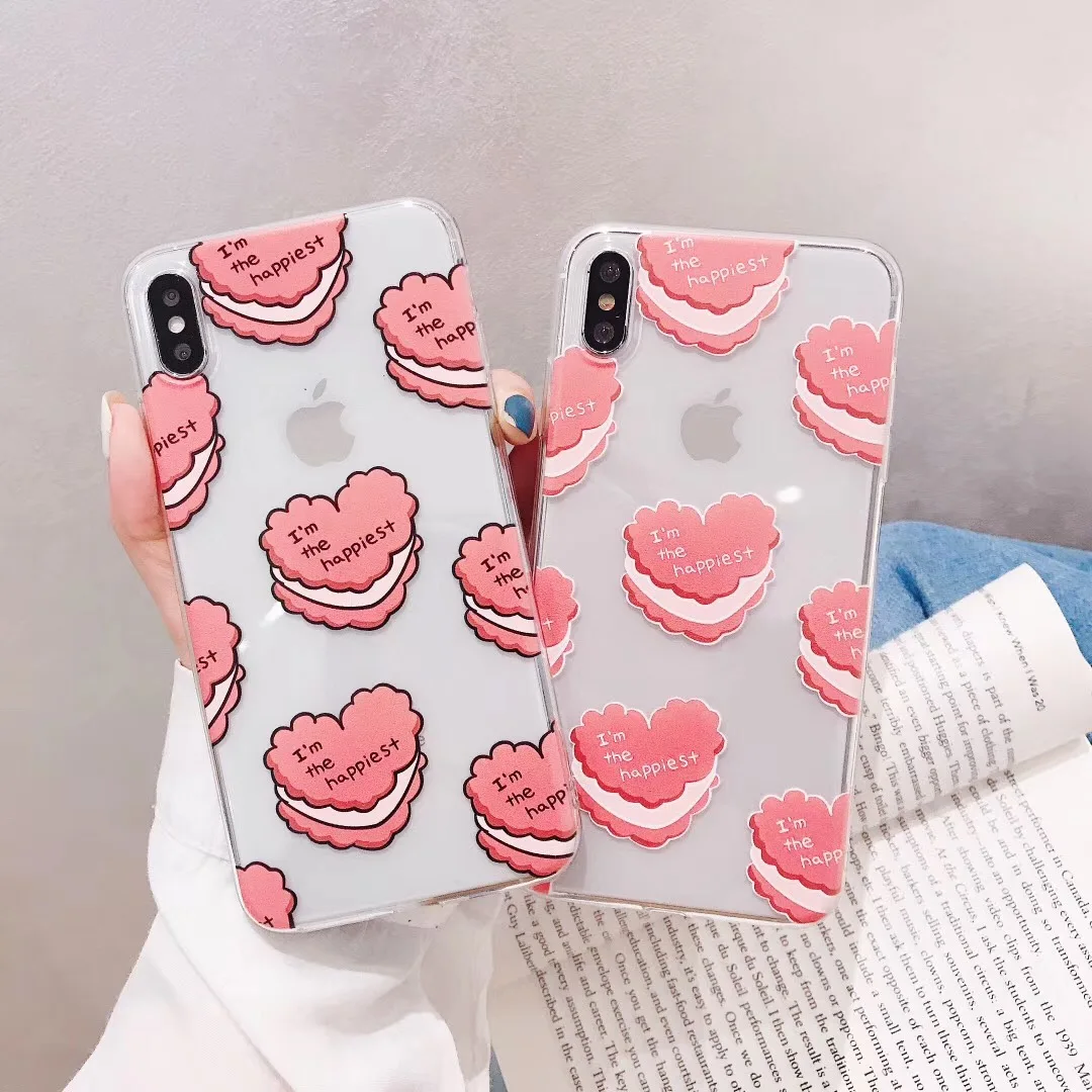 

INS Korea super fire lisa love heart English cake phone case For iphone Xs MAX XR X 6 6s 7 8 plus clear soft TPU back Cover Capa