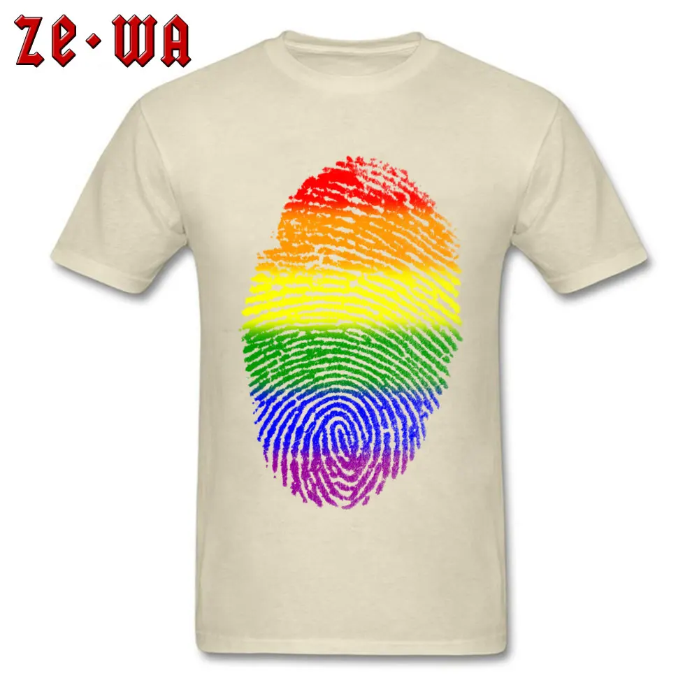 fingerprint rainbow flag lgbt T Shirt for Men Customized NEW YEAR DAY Tees Short Sleeve Retro Normal Tshirts O Neck Pure Cotton fingerprint rainbow flag lgbt beige