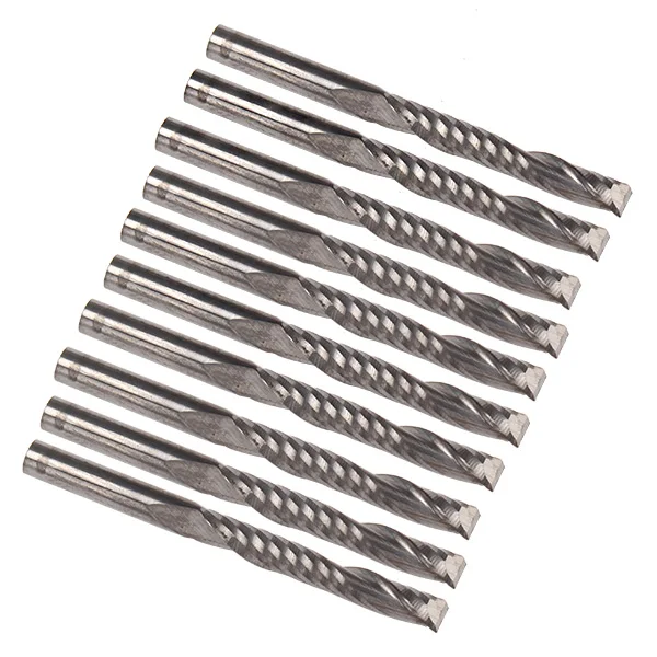 10PCS 1/8" 22mm Single Flute Spiral Router Bits Fits For Acrylic PVC Woodrouter bit carbide