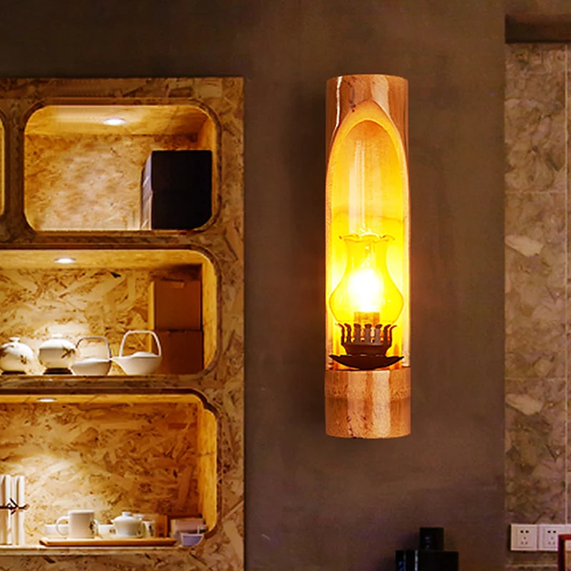 Ручной работы крытый наружный светодиодный настенный светильник bamboo glass shade E14