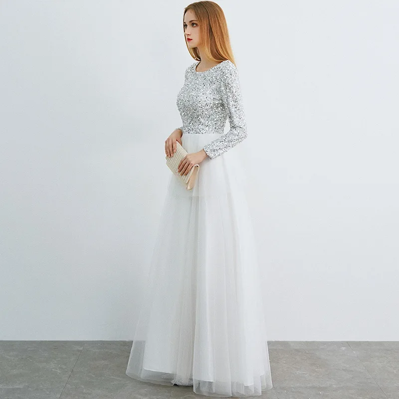 Вэй Инь Robe De Soiree длинные белые вечерние платья с длинными рукавами 2020 винтажные