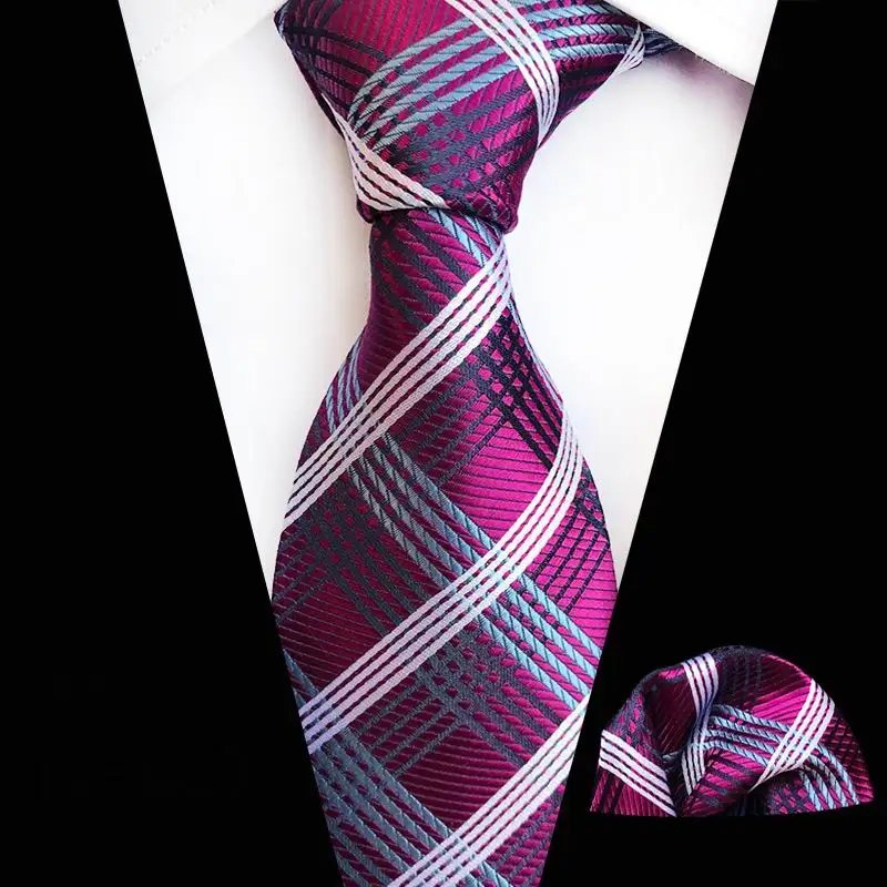 SKng клетчатый темно-синий шелк галстук ЖАККАРДОВЫЙ тканый галстук с ярким узором платок Gravata набор Карманный квадратный мужской галстук костюм деловой - Цвет: 44