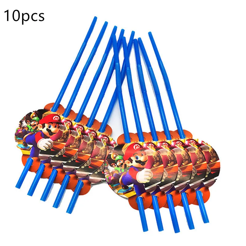 Супер Марио тема одноразовые бумажные тарелки салфетки для стаканчиков соломинки Марио Bros тематические вечерние украшения конфетные коробки развевающиеся баннеры - Цвет: Straws 10pcs
