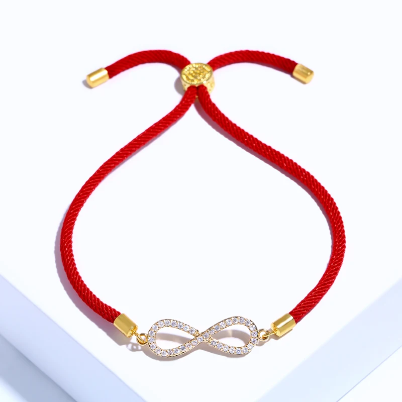Браслет Шарм FLOLA Lucky Infinity с цирконом регулируемый браслет черной нитью и