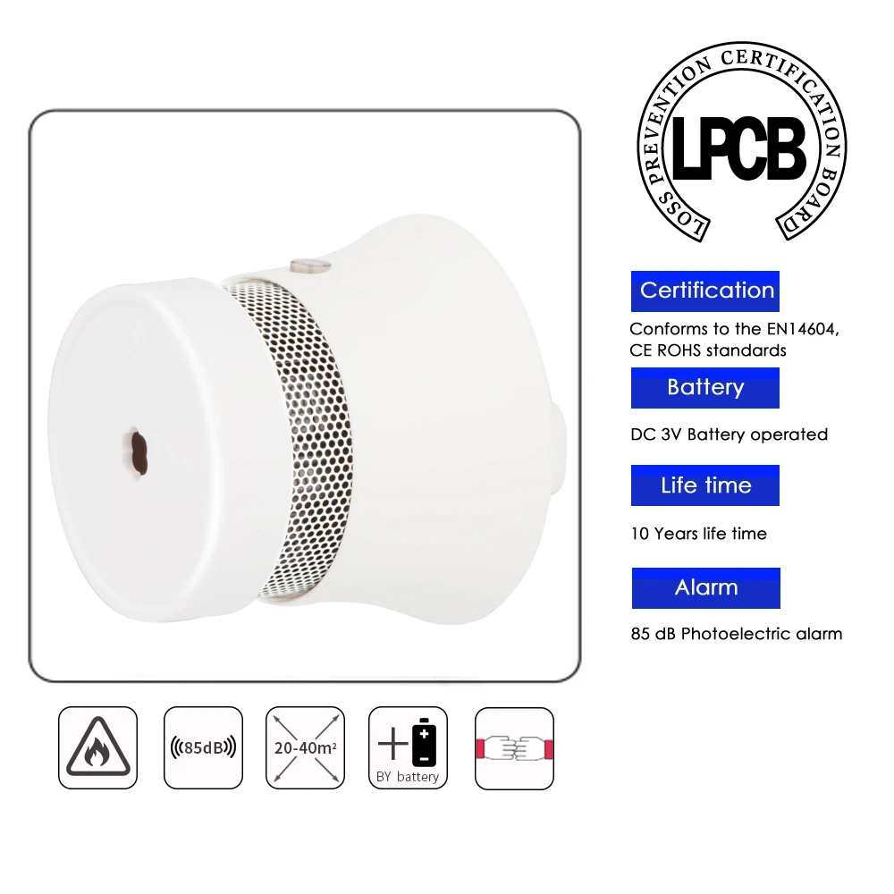 CPVan Mini Wireless Smoke Detector with 10 Year Battery Life(Battery Included), EN14604 Listed CE Certified Fire Alarm Detector
