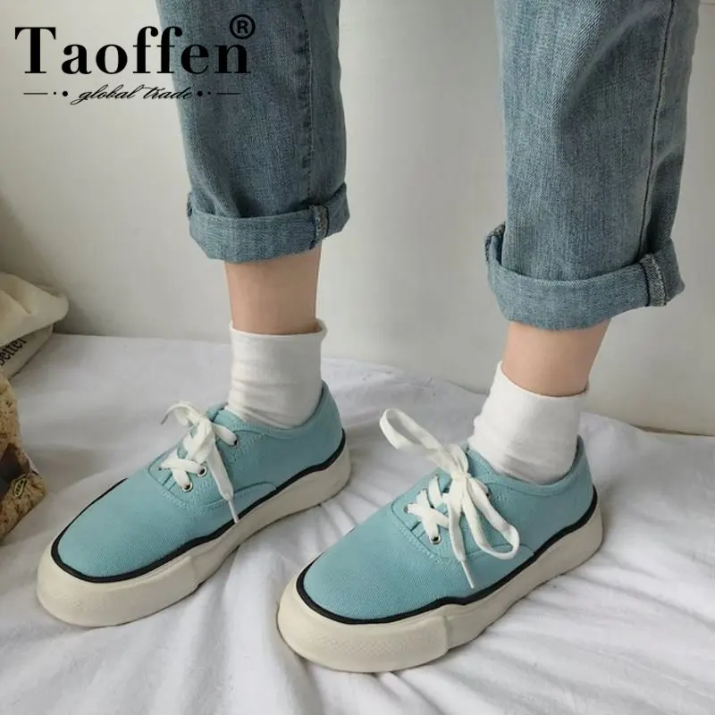 

Taoffen Flats Canvas Shoes Women Lace Up Soft Sole Comfort Sneakers Leisure Daily Students Casual Women Footwear Size 35-39