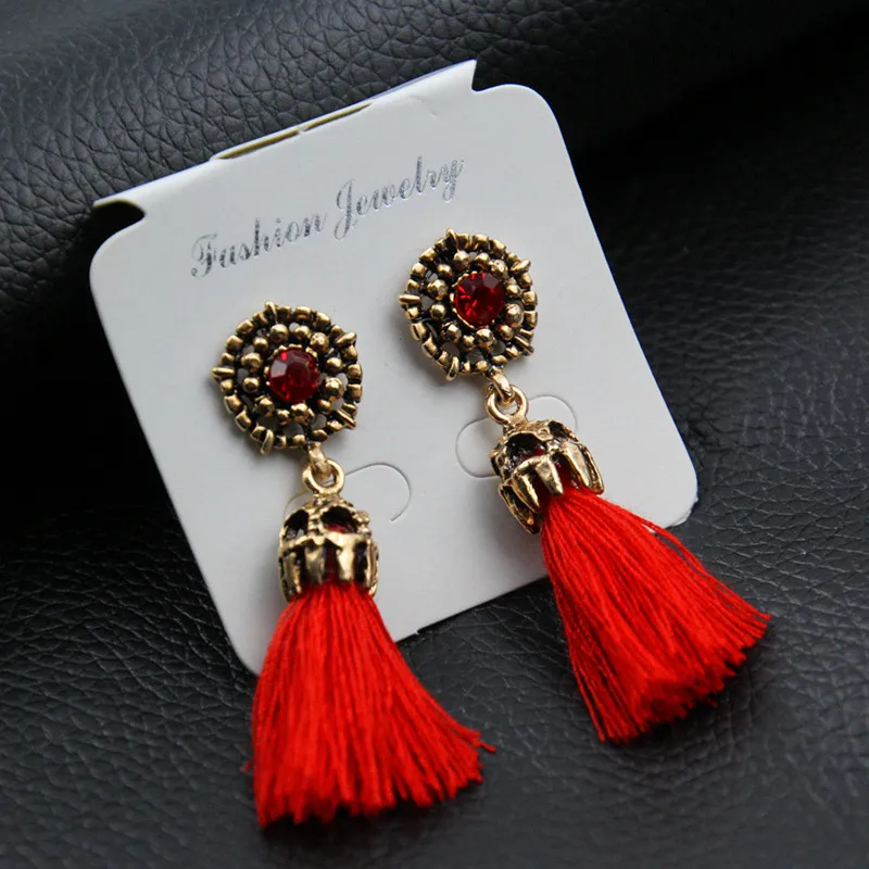 

Gold color New tassel long earrings for women bijoux fashion jewelry wholesale red black colors (without package card)e0187