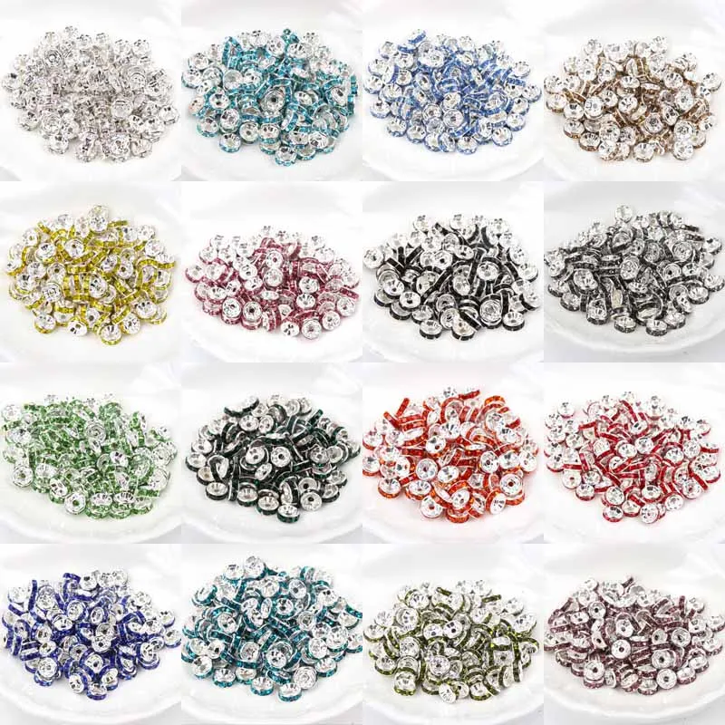 

6MM Metal Silver Plated Crystal Rhinestone Rondelle Spacer Beads 13 Colors For Choose 200Pc Wholesale SG006M