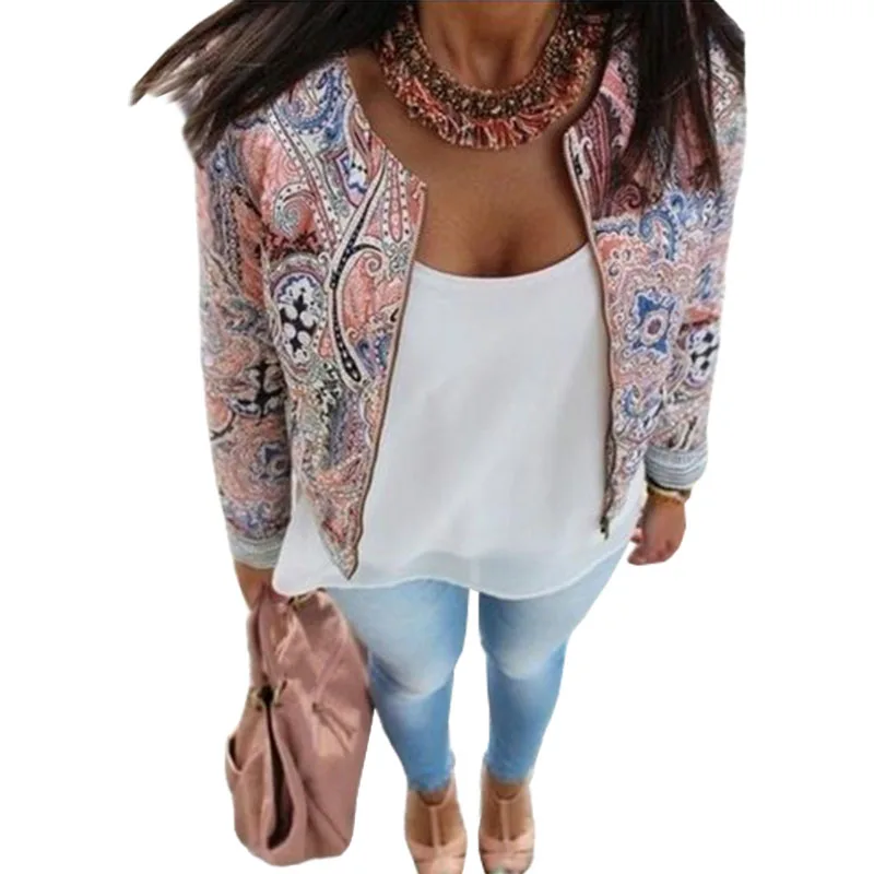 

Europe America Short Coat Women New Round Necklace Printing Fashion Bomber Jacket women's Coats Clothing Vestidos LBD0916