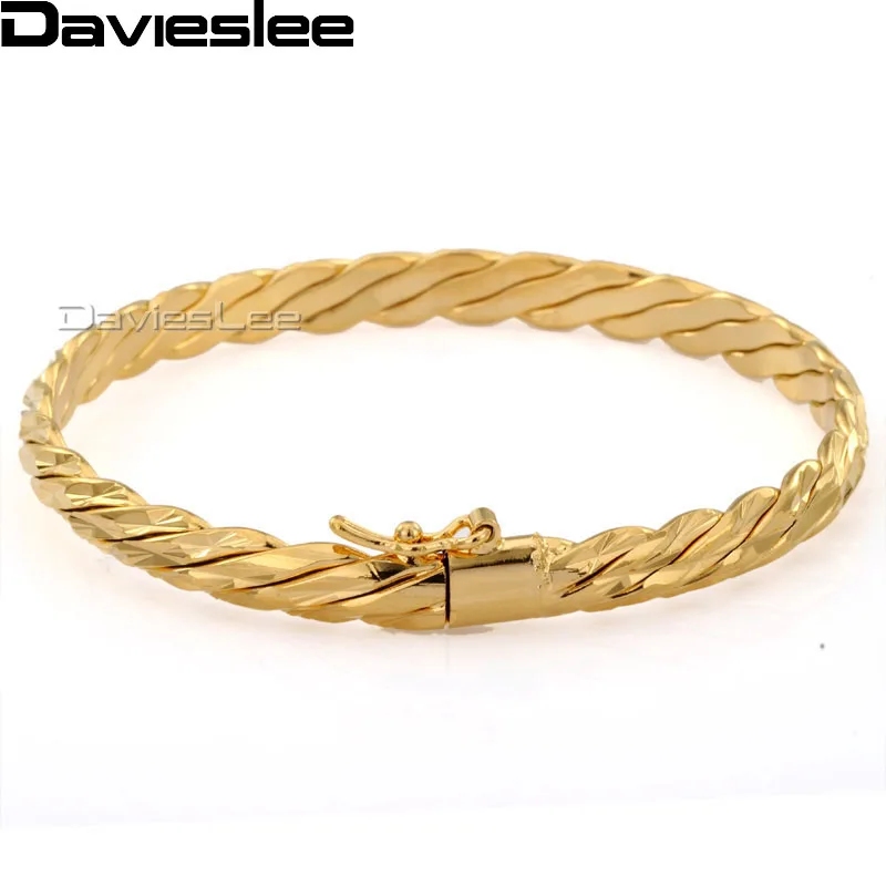 

Davieslee Yellow Gold Filled Bangle for Women Cut Rope Womens Bracelet Bangle Wholesale Fashion Jewelry Gift 6mm 54mm LGB240