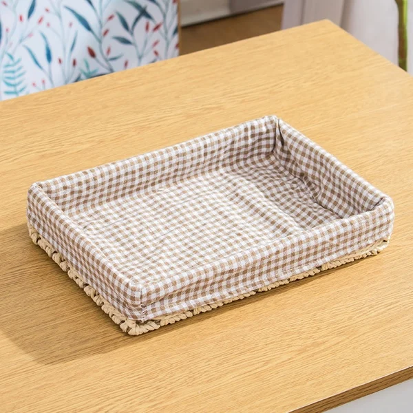 Straw storage boxes paper rattan baskets organizer for storage of toy on side table with cotton lining pastoral style 5cm height - Цвет: 30x20x5cm