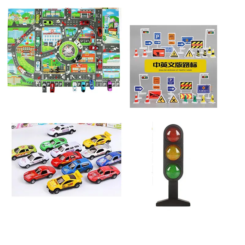

Montessori Toys Lifelike City Map Traffic Light Sign Roadblock Sign Train Truck Car Accessories Interesting Toys For Children
