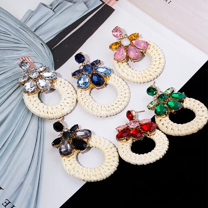 Handmade Fashion Rattan Wooden Earrings for Women Crystal Inlaid Earrings Birthday Gifts Wedding Party Decoration ETD22 (9)