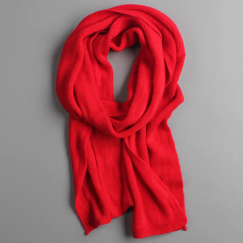 Новинка, трикотажный зимний шарф, мужские толстые теплые кашемировые шарфы, черные, серые, длинные, мужские, теплые, женские шарфы красного цвета - Цвет: Красный