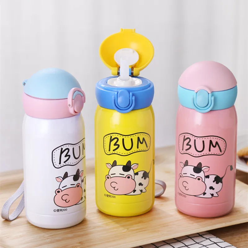 

Bpa-free Mini 200ml Baby's Cartoon Thermos Water Bottle Stainless steel Straw Vacuum Flask Children's Portable Rope Thermos Cup