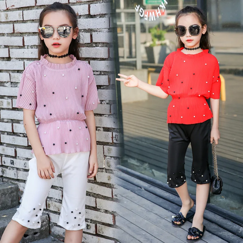 Girls'New Short-sleeved Summer Suit for Trendy Girls in 2019
