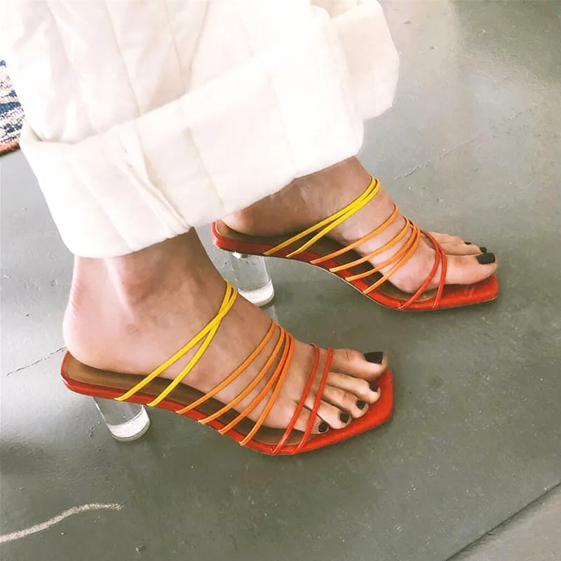 

Women's shoes 2019 summer new high-heeled sandals color simple thin belt transparent heel Roman sandals and slippers sexy