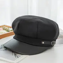 Женская зимняя теплая Кепка в стиле милитари, женская модная кепка с плоским верхом из искусственной кожи, Кепка с козырьком, шапка моряка, берет