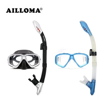 

AILLOMA Professional Scuba Diving Equipment Mask Snorkel Set Silicone Anti Fog HD Tempered Glass Lens Soft Snorkeling Tube
