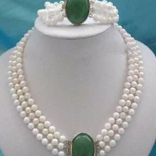 Милые свадебные 3 ряда 7-8 мм белый жемчуг с зелёными камнями из ожерелья с застежкой и браслета ювелирные изделия женские слова оптом