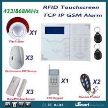 868 МГц IOS Android приложение дистанционного управления, проводной и беспроводной GSM TCP IP ethernet системы сигнализации с ПЭТ PIR сенсор и флэш-сирена