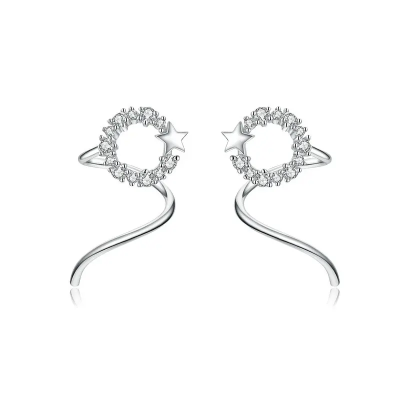 Bamoer шпагат серьги-кольца для женщин Твердые серебряные 925 звезда круглые крошечные серьги-обручи модные ювелирные изделия корейские ювелирные изделия SCE637 - Окраска металла: SCE637