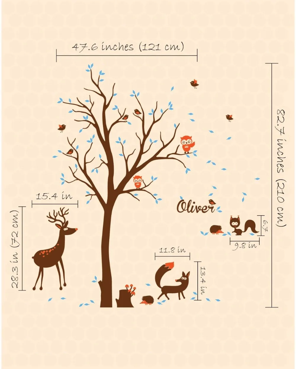 Nursery Wall Tree Decal Decor with Deer,Fox,Squirrels,Owls,Hedgehogs ...