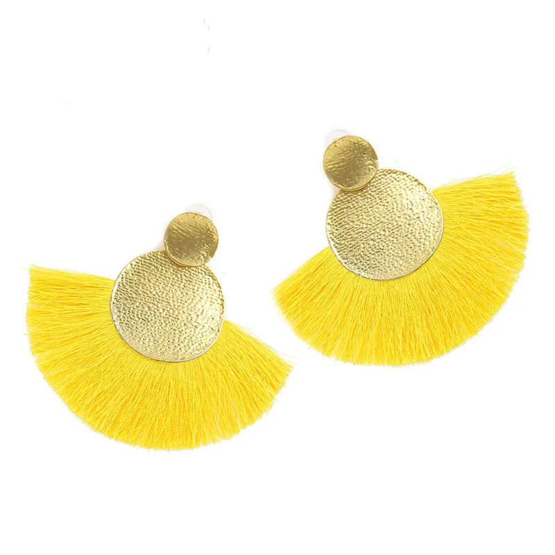 Yellow Tassel Earrings For Women Bohemian Statement Boho Long Dangle Earring Circle Charms Earings Fashion Jewelry | Украшения и