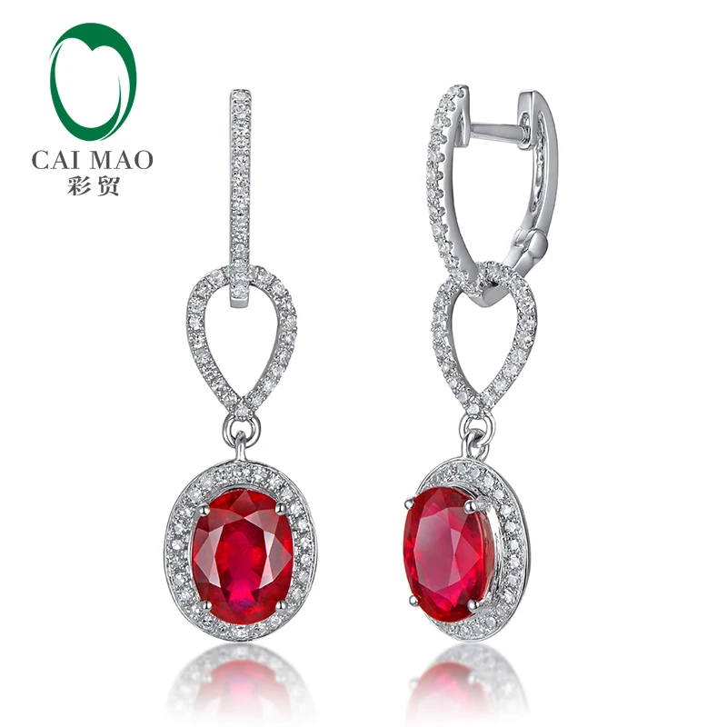 3.35ct Blood Red Ruby & Diamond Drop Earrings 14k White Gold Earrings Charming Fine Jewelry ...