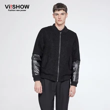 VIISHOW Бренд Зимняя Куртка Мужчины Повседневная Куртка Solid Parchwork Пальто кожаный Чехол Назад Дизайн Череп Хип-Хоп Пальто для Мужчин MC11664
