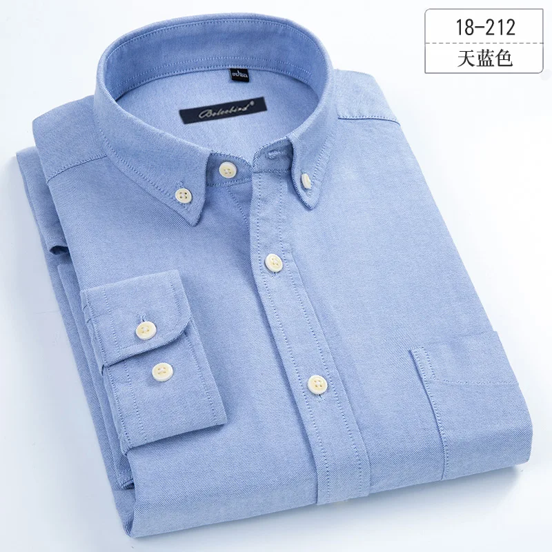 Большой размер 8XL 7XL 6XLMen рубашка из чистого хлопка Оксфорд Роскошная официальная удобная мягкая однотонная полосатая Мужская рубашка брендовая одежда для полных - Цвет: 18-212