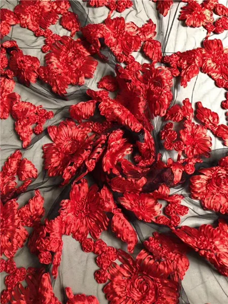 

French Net Lace Fabric 2018 Latest african guipure lace fabric with embroidery mesh tulle RED cord Sequins lace fabric