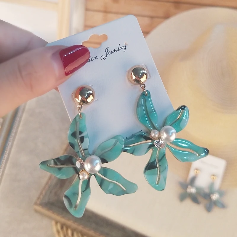 GuanLong Trendy Big Acrylic Drop Earrings for Women 2018 Statement Imitation pearl Earrings Fashion Jewelry Dangle Flower Brincos (3)