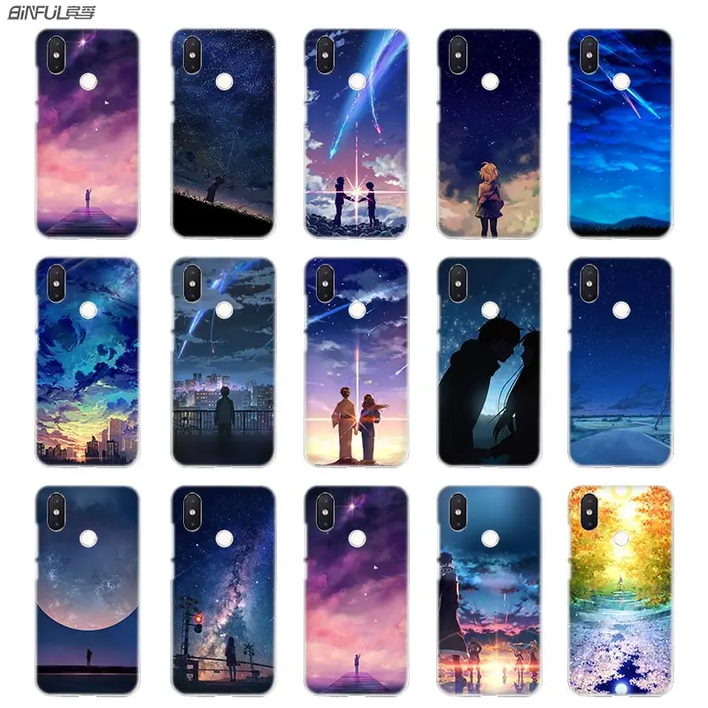 

BinFul phone case Transparent Hard cover for Xiaomi mi Redmi Note 7 5 4 3 4X 5A 6 Pro 64g S2 Plus starry day anime