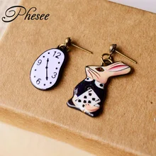 New Design Asymmetric High Quality Retro Gold Color Cartoon Rabbit Watch Stud Earrings For Women Girls Jewelry Gift