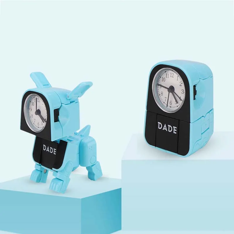 Creative Cartoon Deformation Machine Dog Alarm Clock Student Bedroom Children Bed Head Mute Snooze Desktop Clock Home Decoration