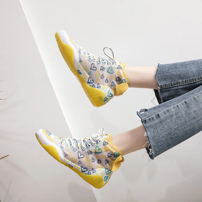 

2019 summer new net red personality wild color matching mesh breathable casual shoes women with high-top sneakers women shoes