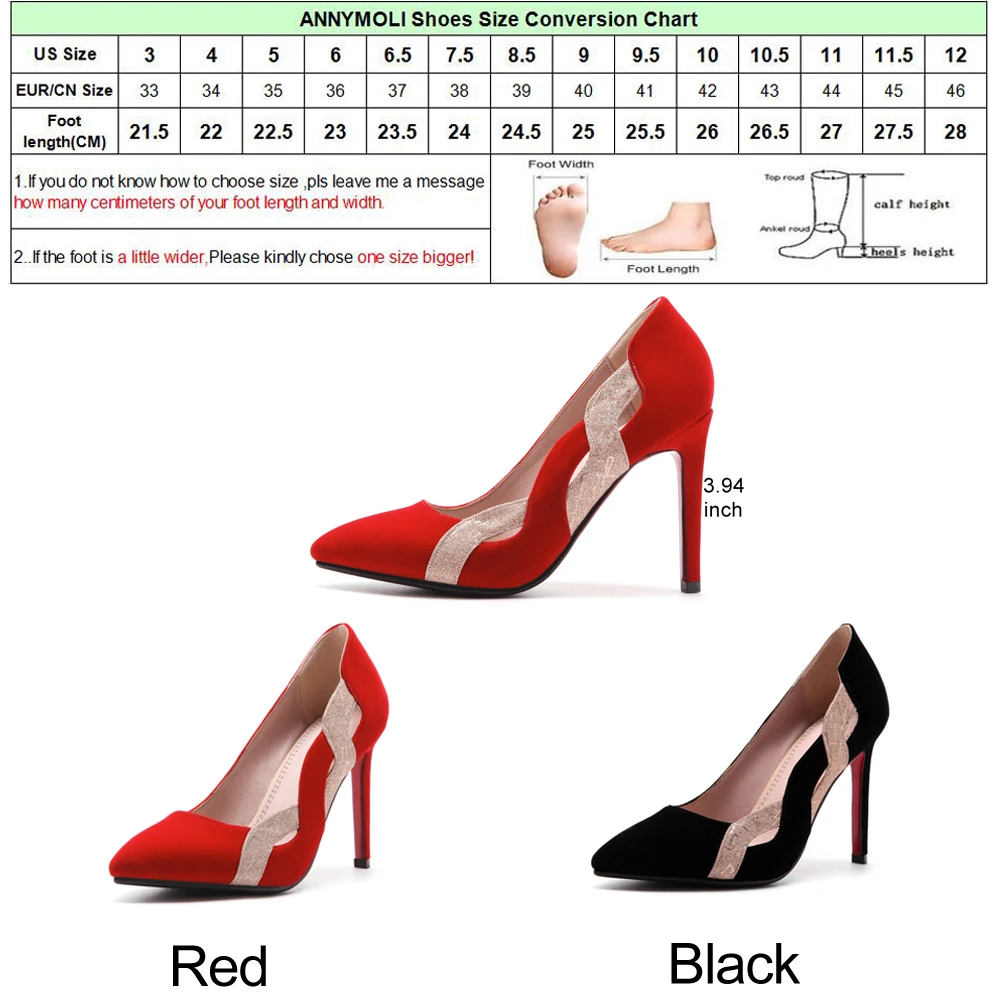 ANNYMOLI/женские Вечерние туфли на высоком каблуке пикантные туфли с острым носком на высоком каблуке туфли-лодочки на шпильках черные, красные, большие размеры 33-43