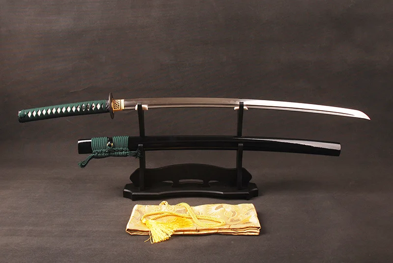 Kaufen Full Tang Japanischen Samurai Schwert Katana Damaskus Folded Steel Lehm Gehärtetem Klinge Kann Baum Geschnitten Echt Hamon Sharp Bereit für schlacht