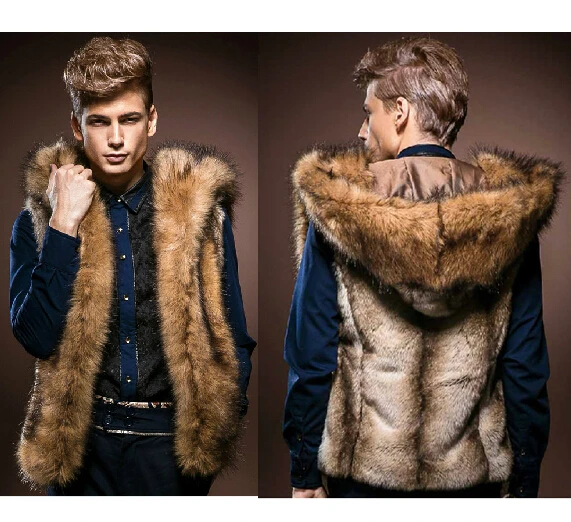 Winter style fur vest men Luxury rabbit hair faux fur coat male Fashion