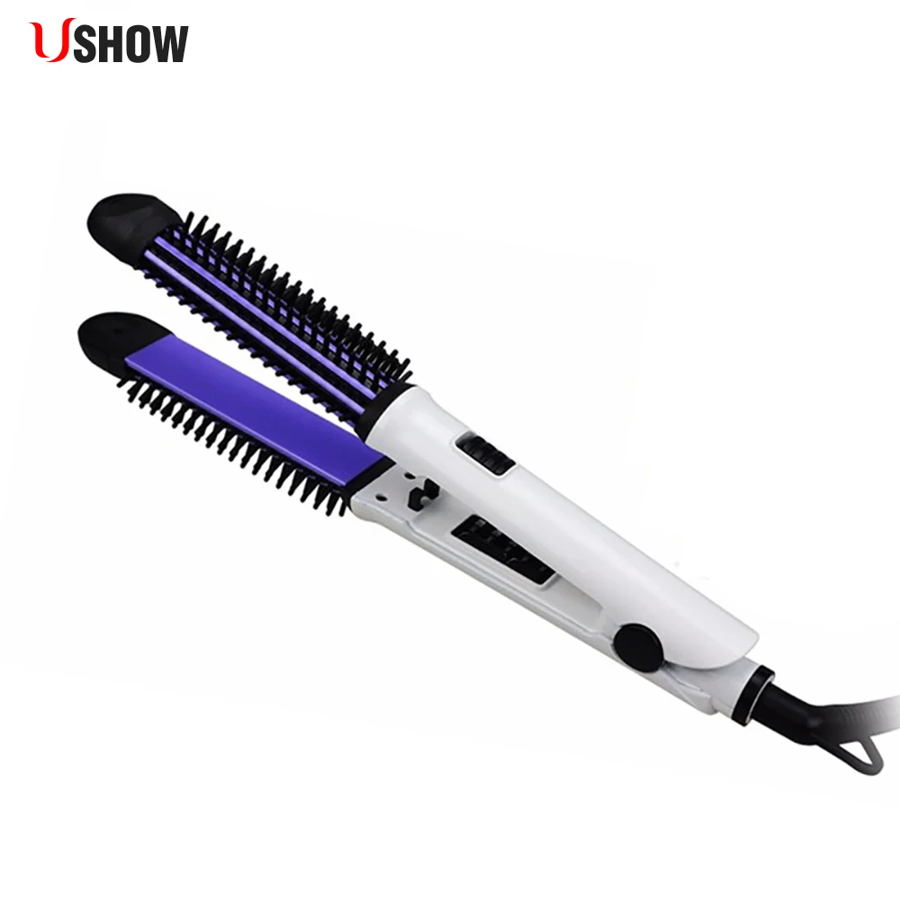 

2 in 1 Pro Ceramic Hair Straightener Flat Iron Comb Hair Straightener Mini Corn Curls Magic Hair Roller