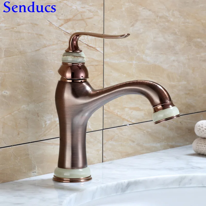 

Senducs ORB Bathroom Basin Faucet with Quality Brass Bathroom Mixer Tap Jade Stone Basin Faucet Fashion ORB Basin Mixer Taps