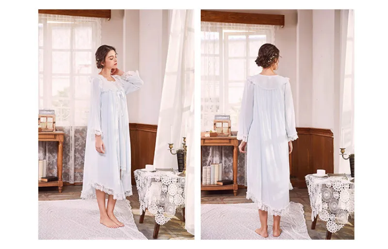Благородное хлопковое платье для сна, Элегантная ночная рубашка, винтажное длинное платье с длинным рукавом, белое Ночное платье, домашняя одежда для женщин