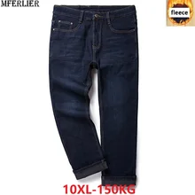 MFERLIER плюс большие размеры джинсы с флисом для мужчин повседневные штаны теплые 5XL 8XL 9XL 10XL джинсы большого размера 48 52 Эластичные Классические работы Штаны свободного кроя