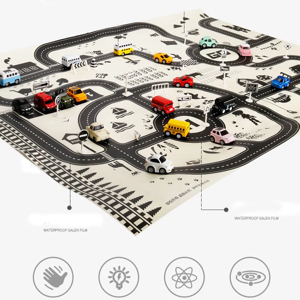 Детский игровой коврик Город дорога здания парковка карта игра сцена карта развивающие игрушки